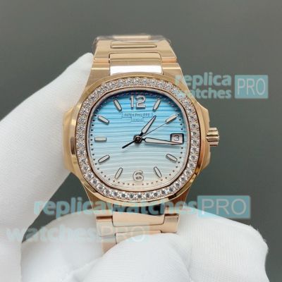 GR Factory Replica Patek Philippe Nautilus Summer blue Dial Quartz Diamond Ladies Watch 